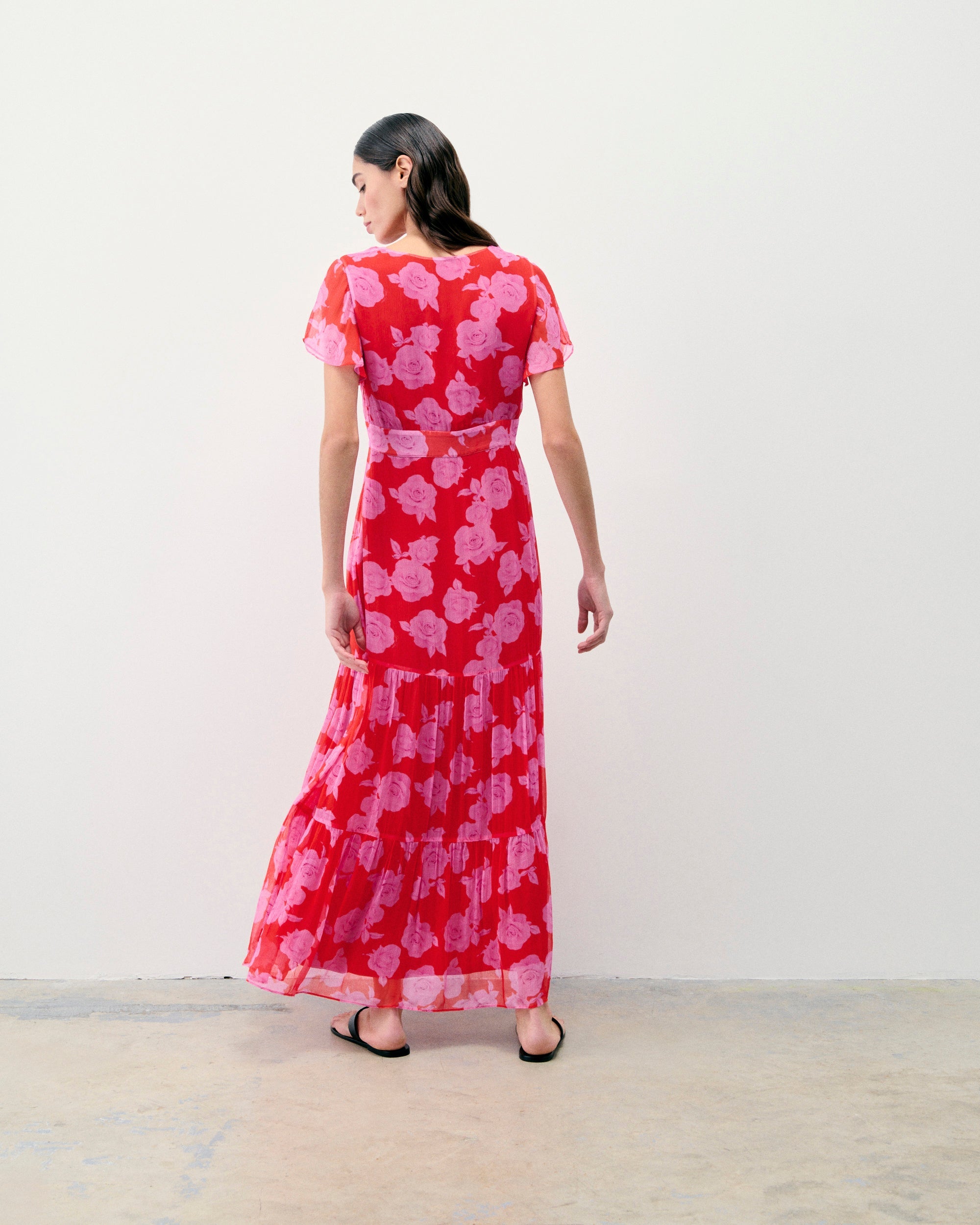 SUMMER ROSES RED / DJV / QTY : 34 / Robe Longue Manche Courte Julia - Summer Roses Red