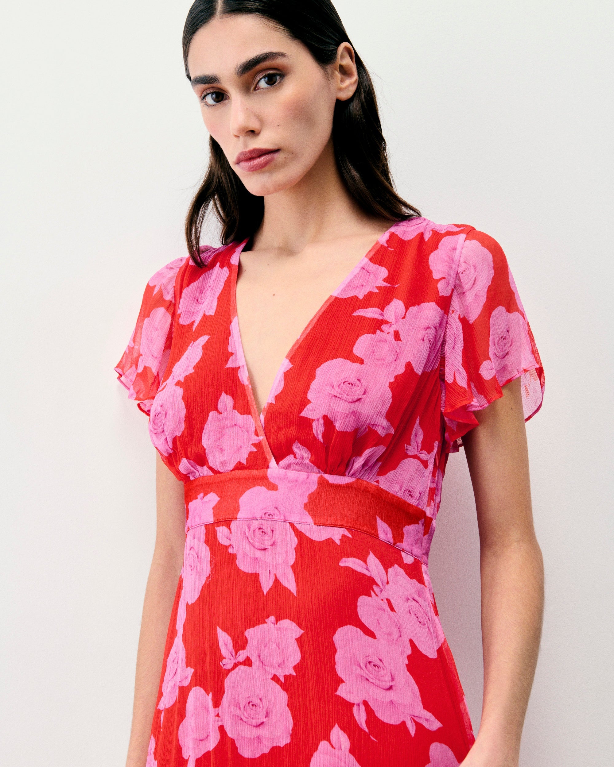 SUMMER ROSES RED / DJV / QTY : 34 / Robe Longue Manche Courte Julia - Summer Roses Red