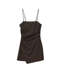 Robe courte à bretelles Rivka en lin - Chocolat