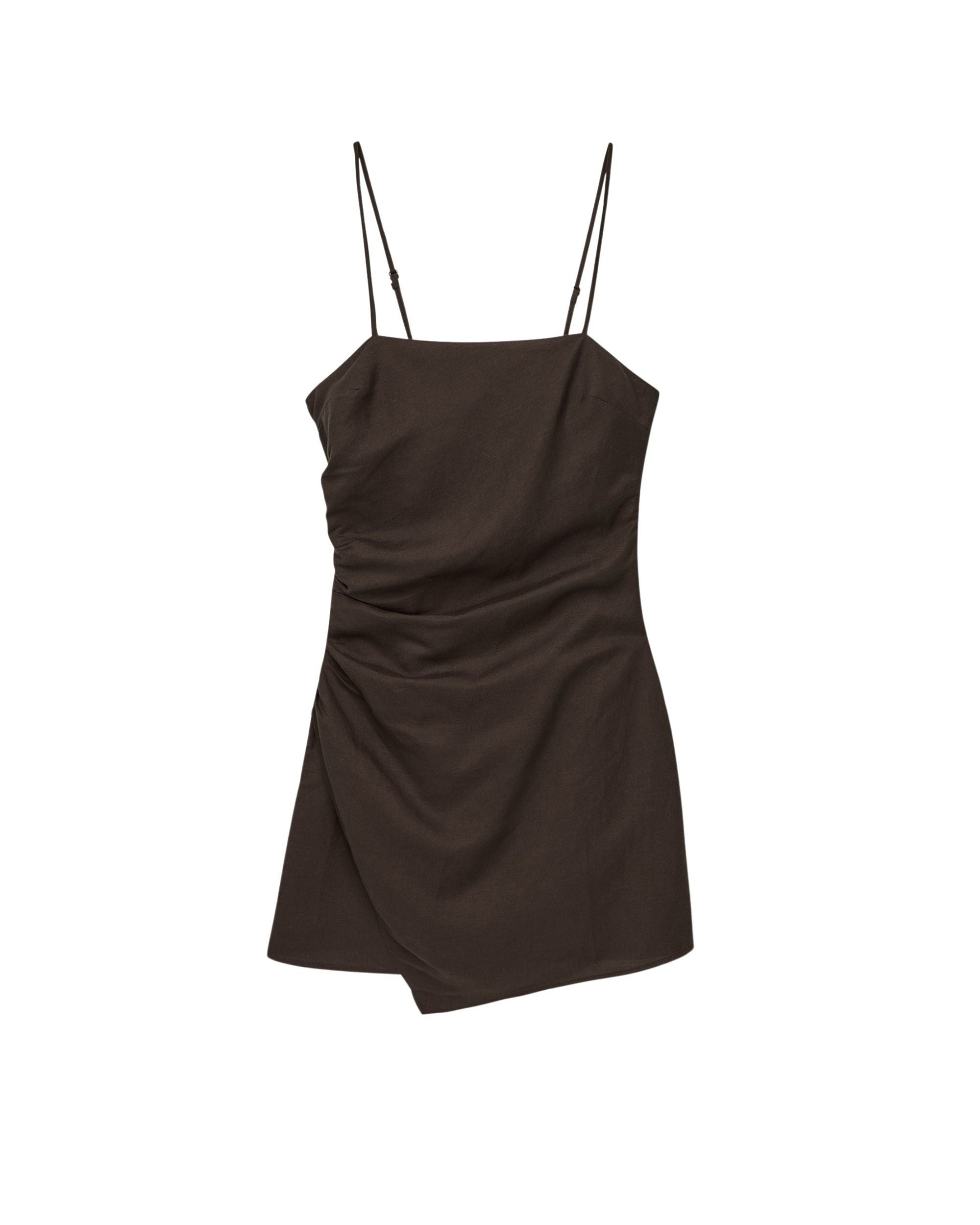 Robe courte à bretelles Rivka en lin - Chocolat