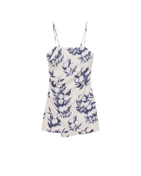 Robe courte à bretelles Rivka en lin - Toile de Jouy