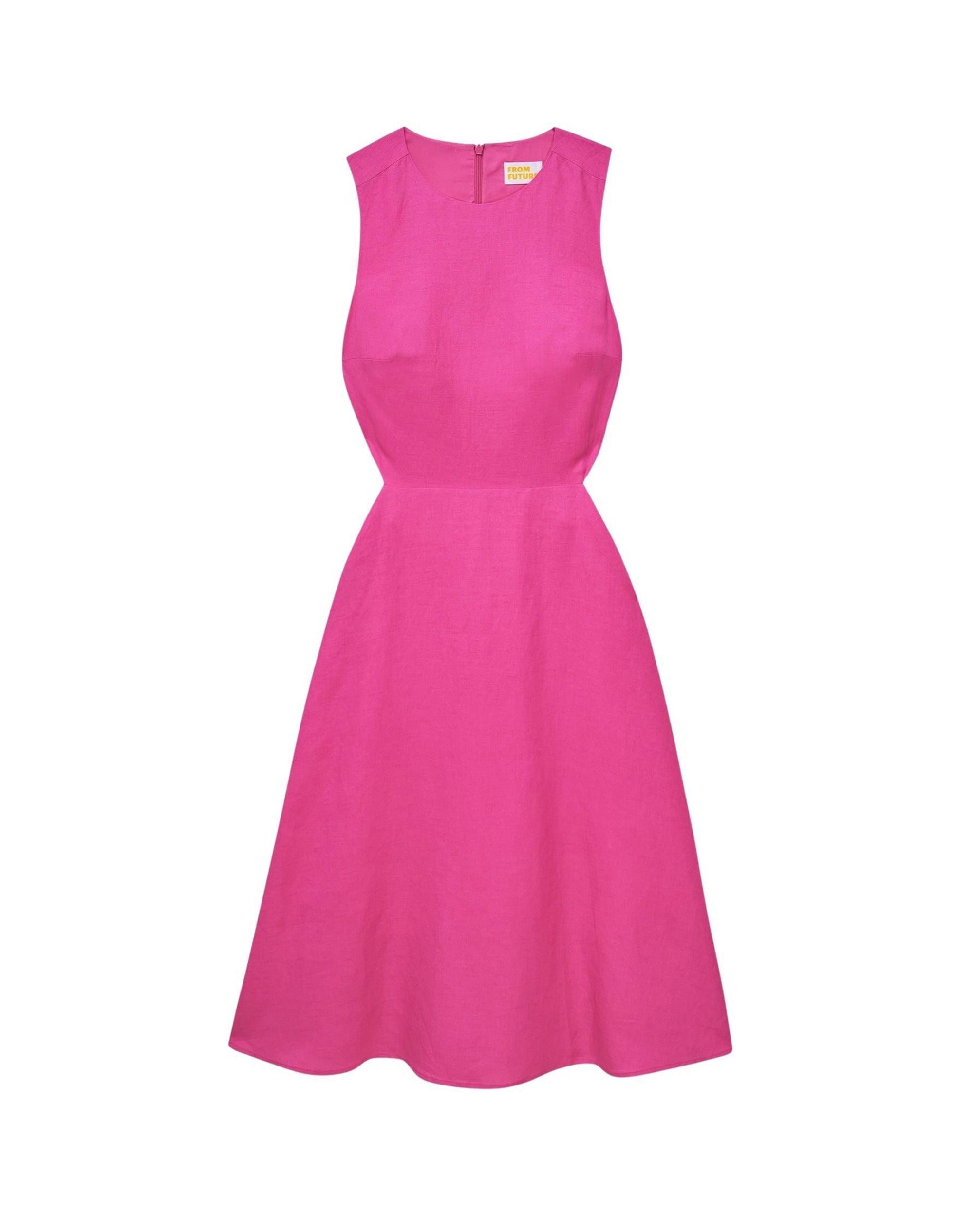 Robe midi sans manches Myra en lin - Disco Pink