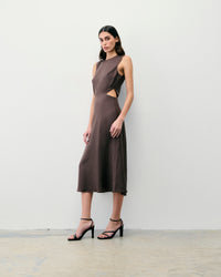 CHOCOLAT / NEW / QTY : 4 / Robe Longue Bretelle Myra - Chocolat