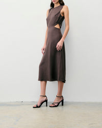 Robe longue à bretelles Myra en lin - Chocolat