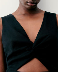 Robe courte à bretelles Becky en lin - Noir