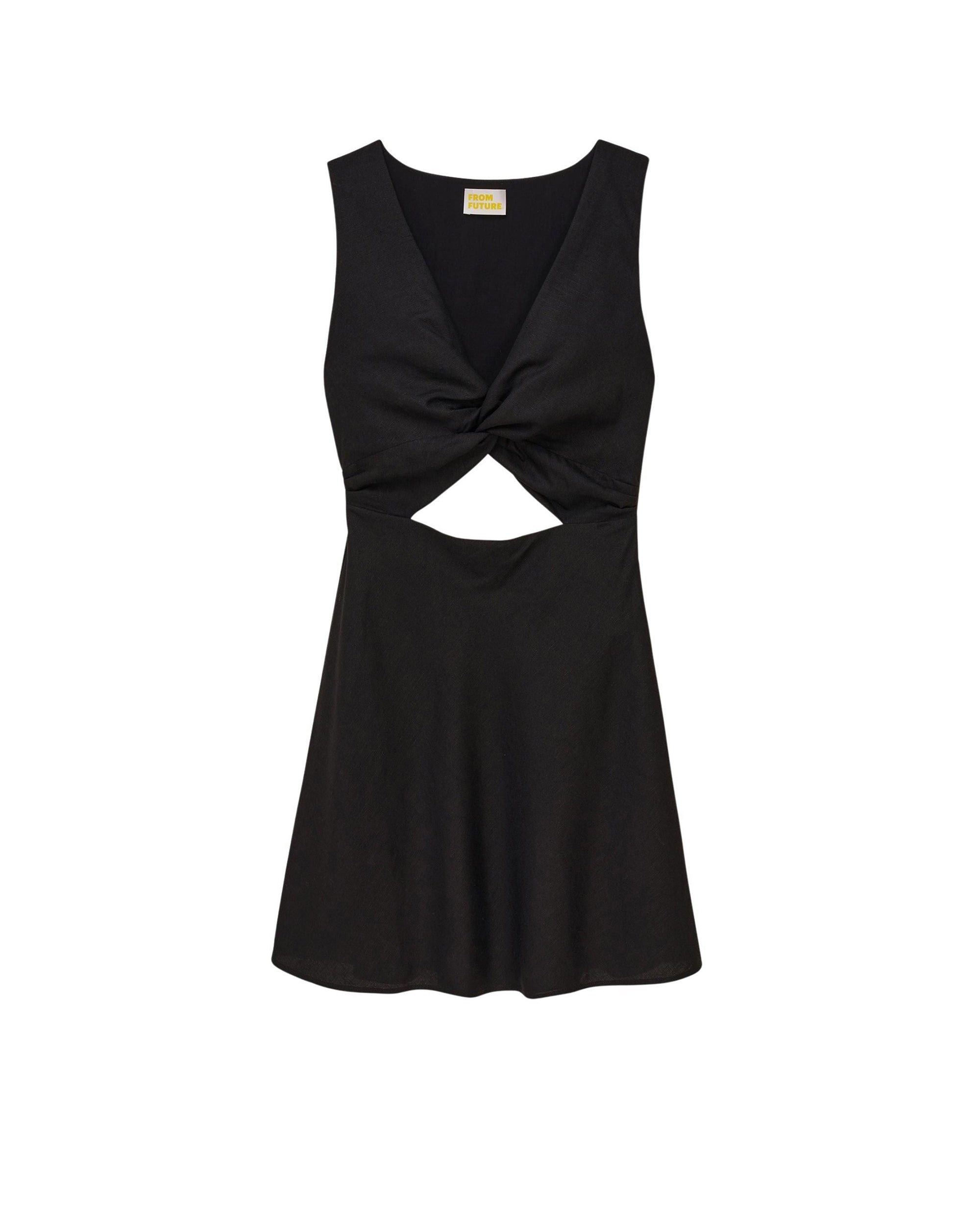 Robe courte à bretelles Becky en lin - Noir