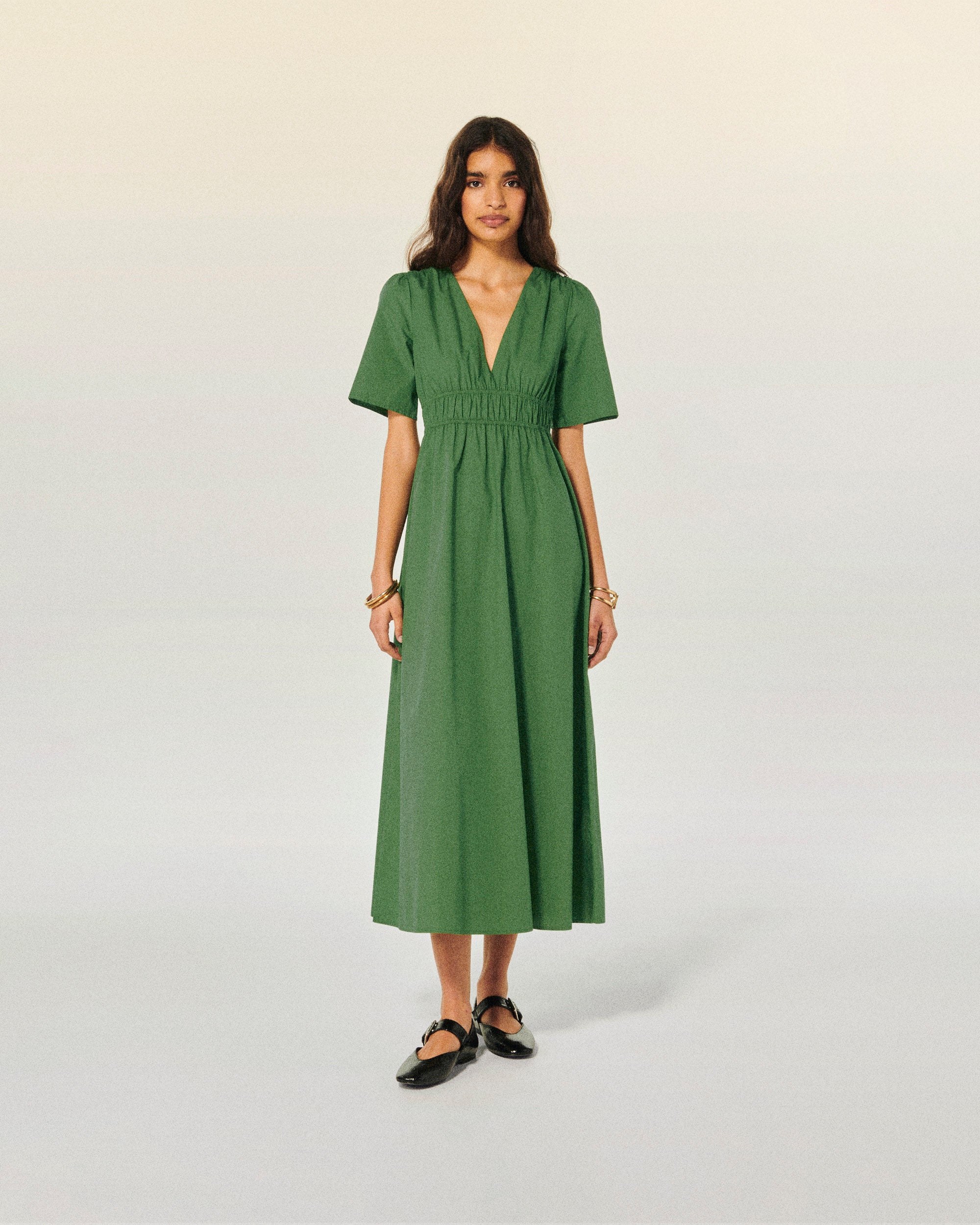 KAKI / NEW / QTY : 5 / Robe Longue Manche Courte Gianna - Kaki