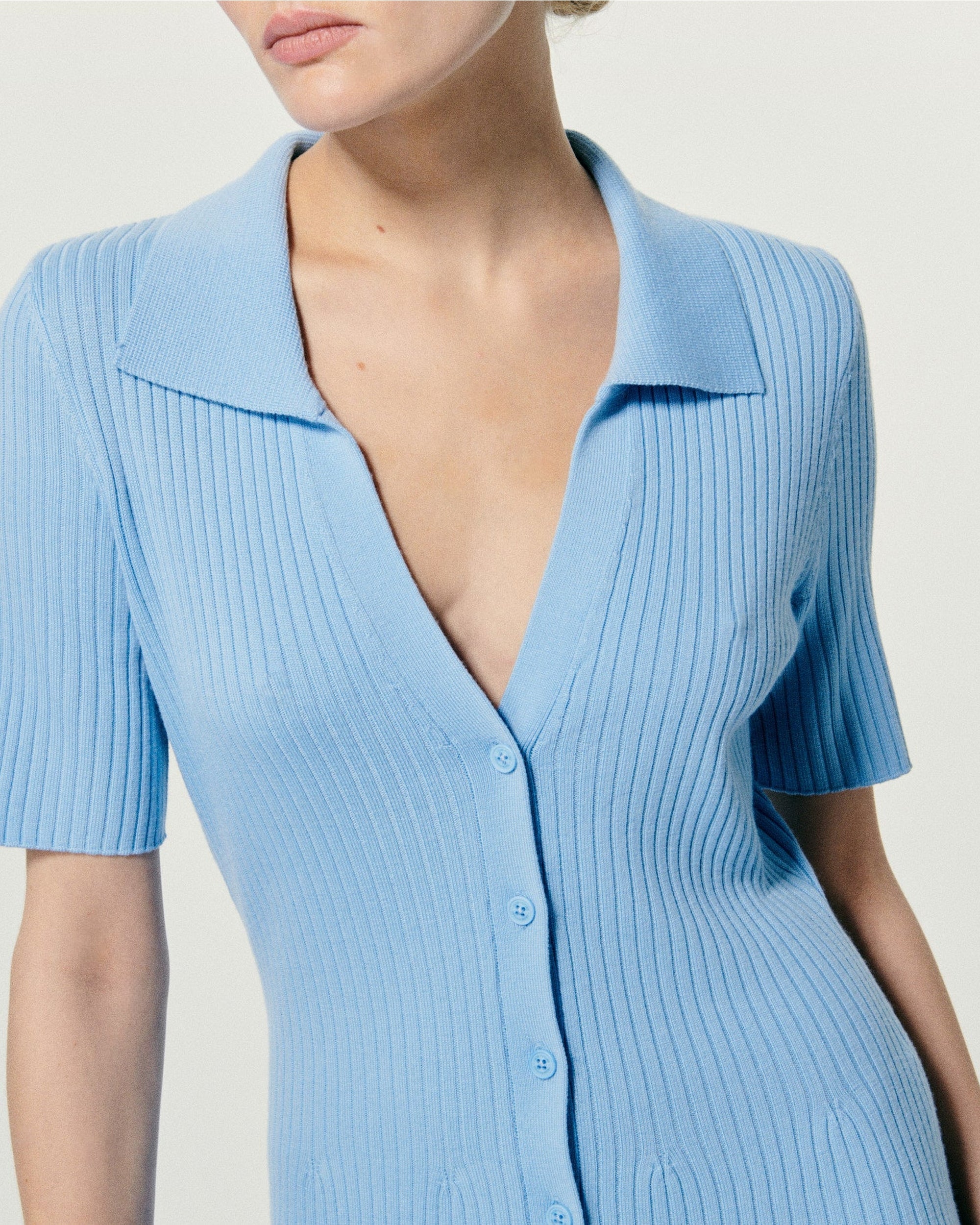Robe courte à manches courtes en laine - Baby Blue