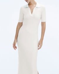 Robe longue en laine mérinos - Ecru