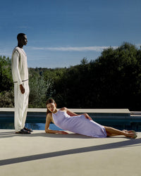 Strapless maxi dress in merino wool - Magic Lilac