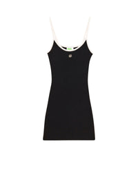 Robe courte à bretelles bicolore en laine - Noir