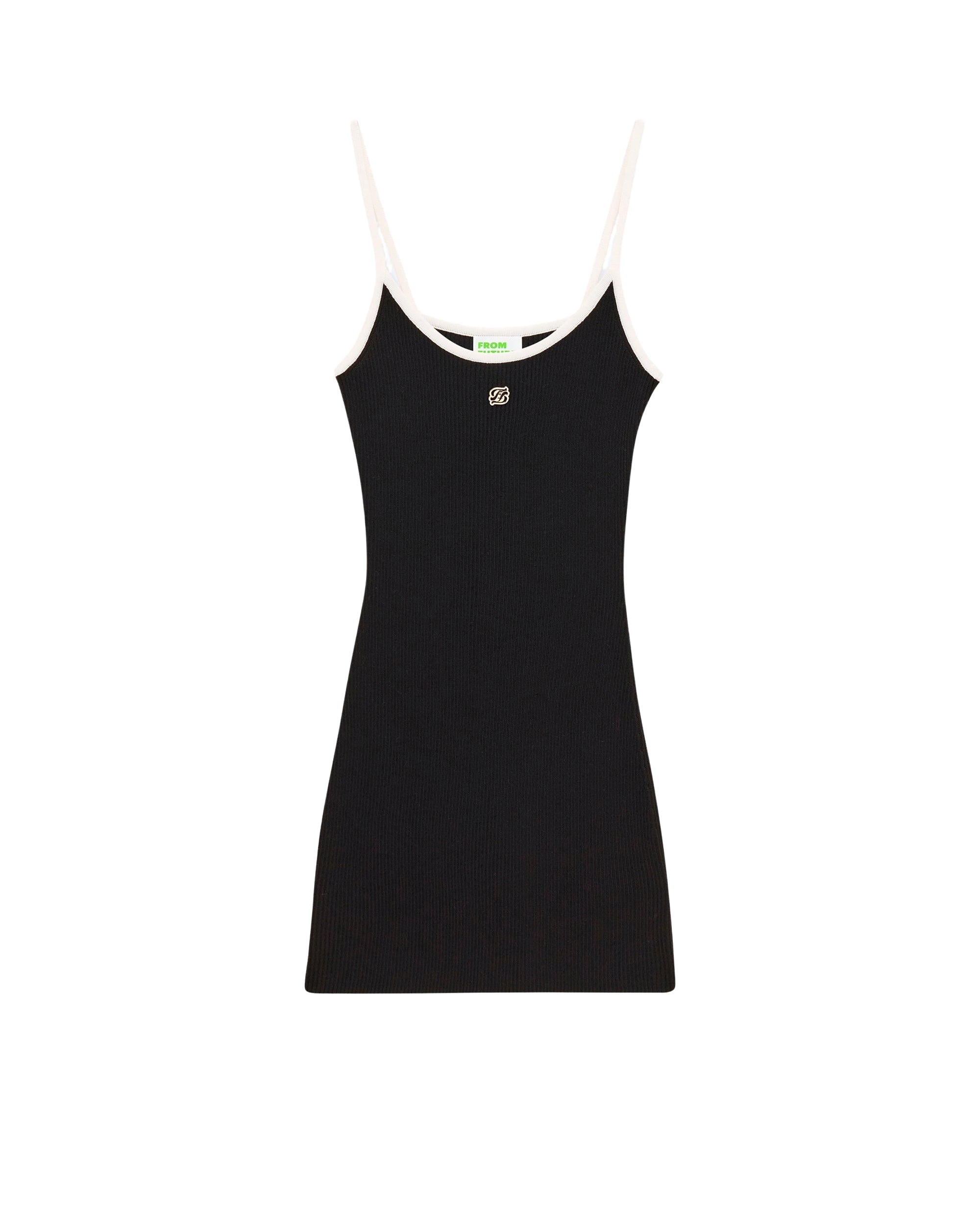 Robe courte à bretelles bicolore en laine - Noir