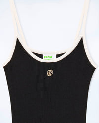 Robe courte à bretelles bicolore en laine - Noir