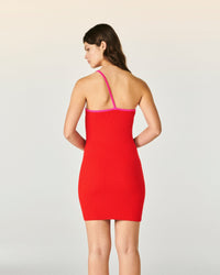 Robe courte asymétrique en laine mérinos - Rouge Vif