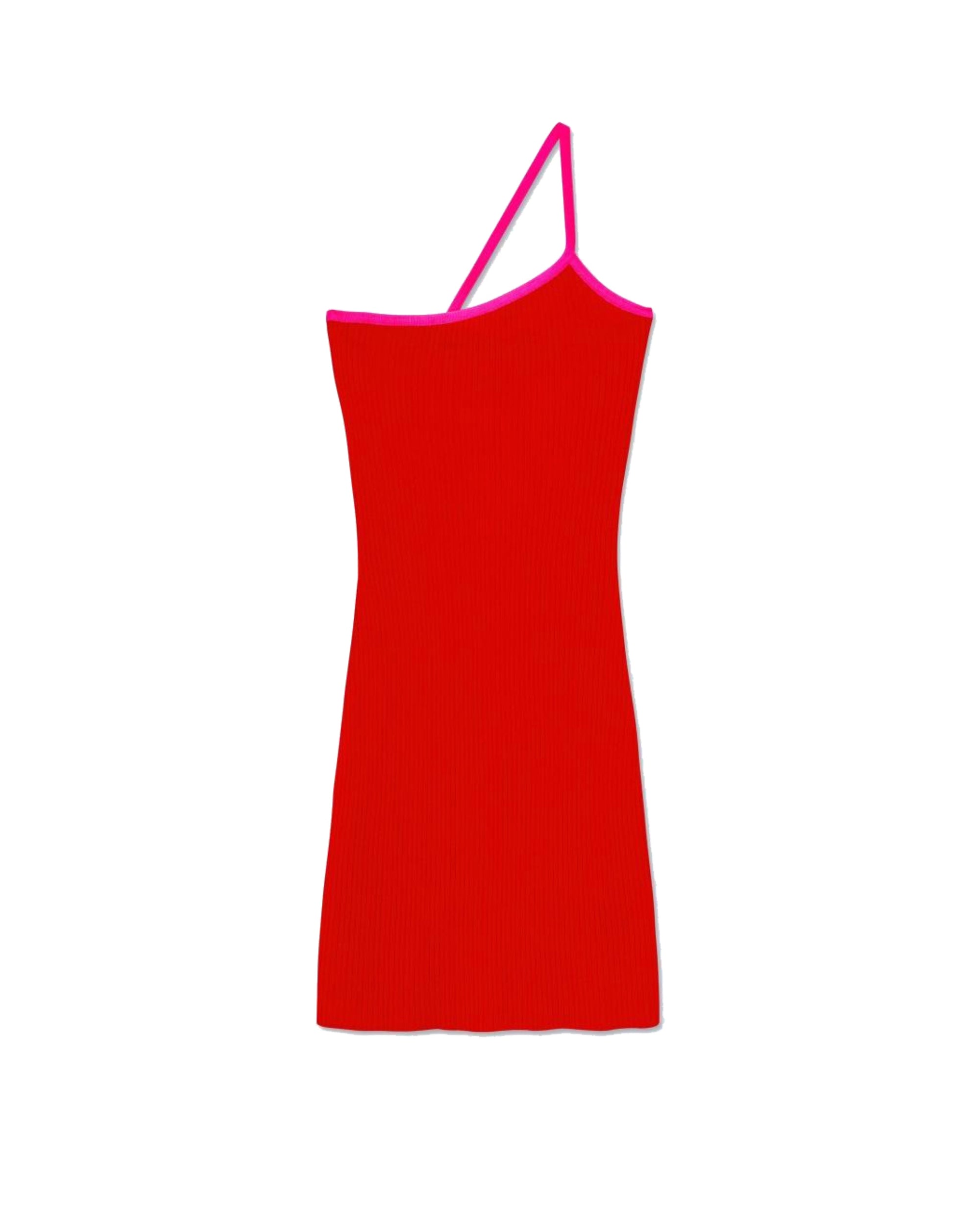 Robe Courte Asymétrique Bicolore  - Rouge Vif