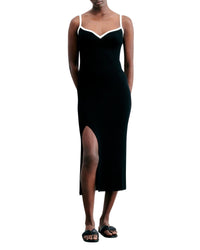 Robe longue à bretelles en laine mérinos - Noir