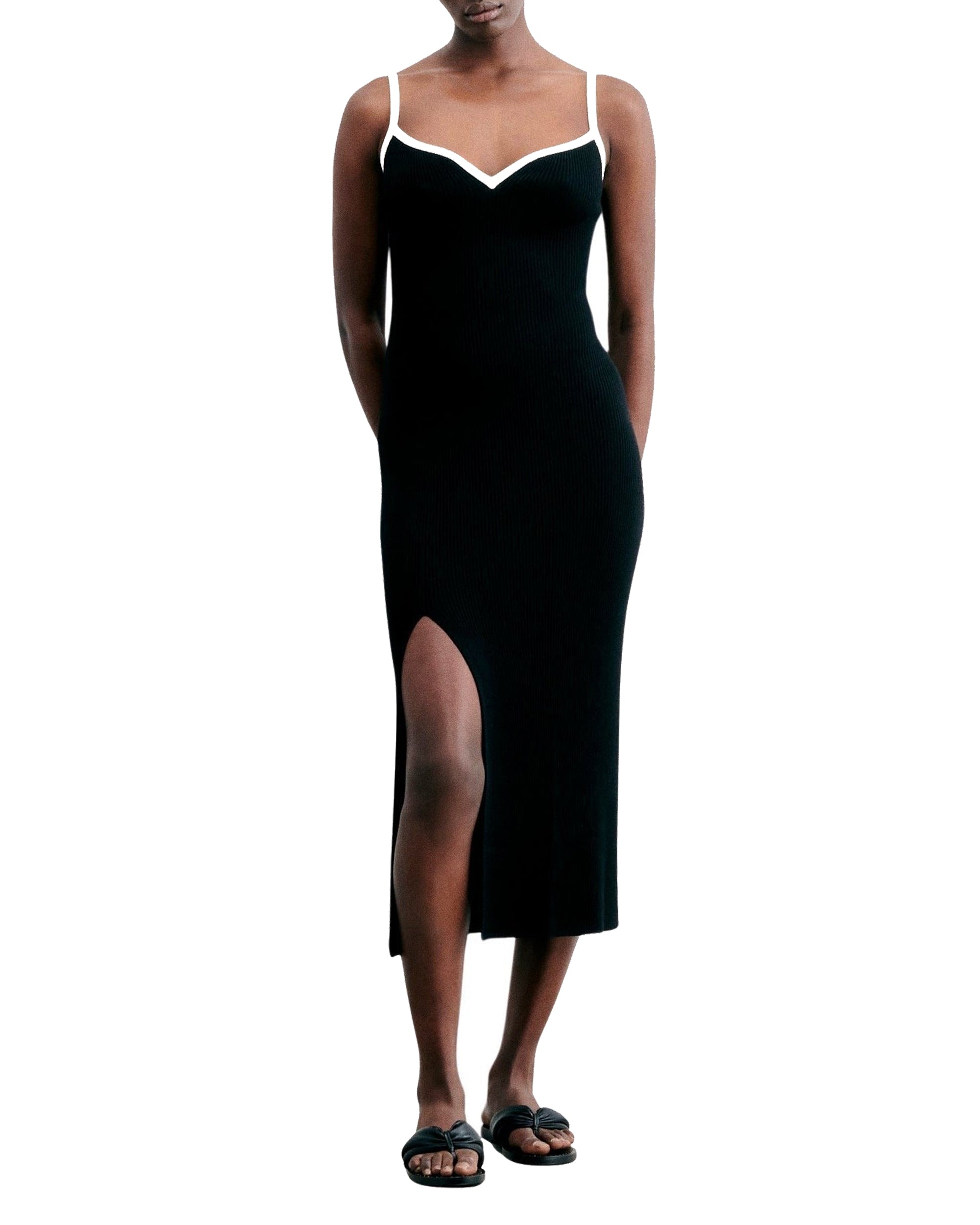 Robe longue à bretelles en laine mérinos - Noir