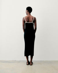 Robe longue à bretelles en laine mérinos - Noir