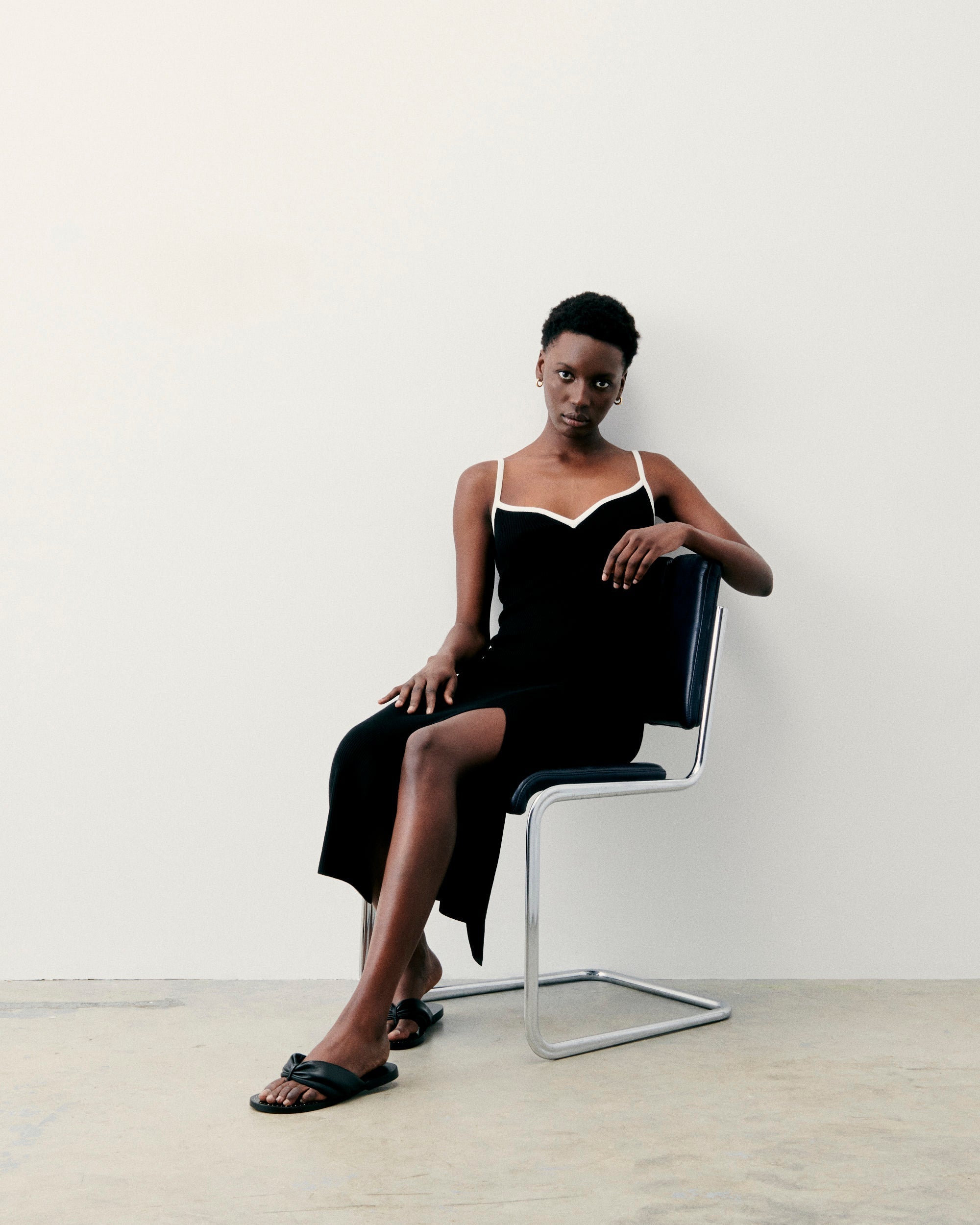 Robe Longue Bretelle Bicolore - Noir