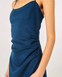 Strapless long dress in linen - Navy