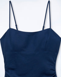 Strapless long dress in linen - Navy