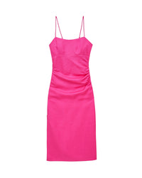 Strapless long dress in linen - Disco Pink