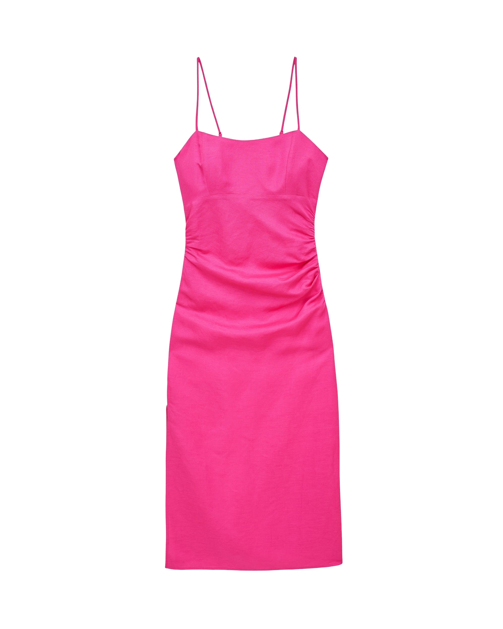 Strapless long dress in linen - Disco Pink