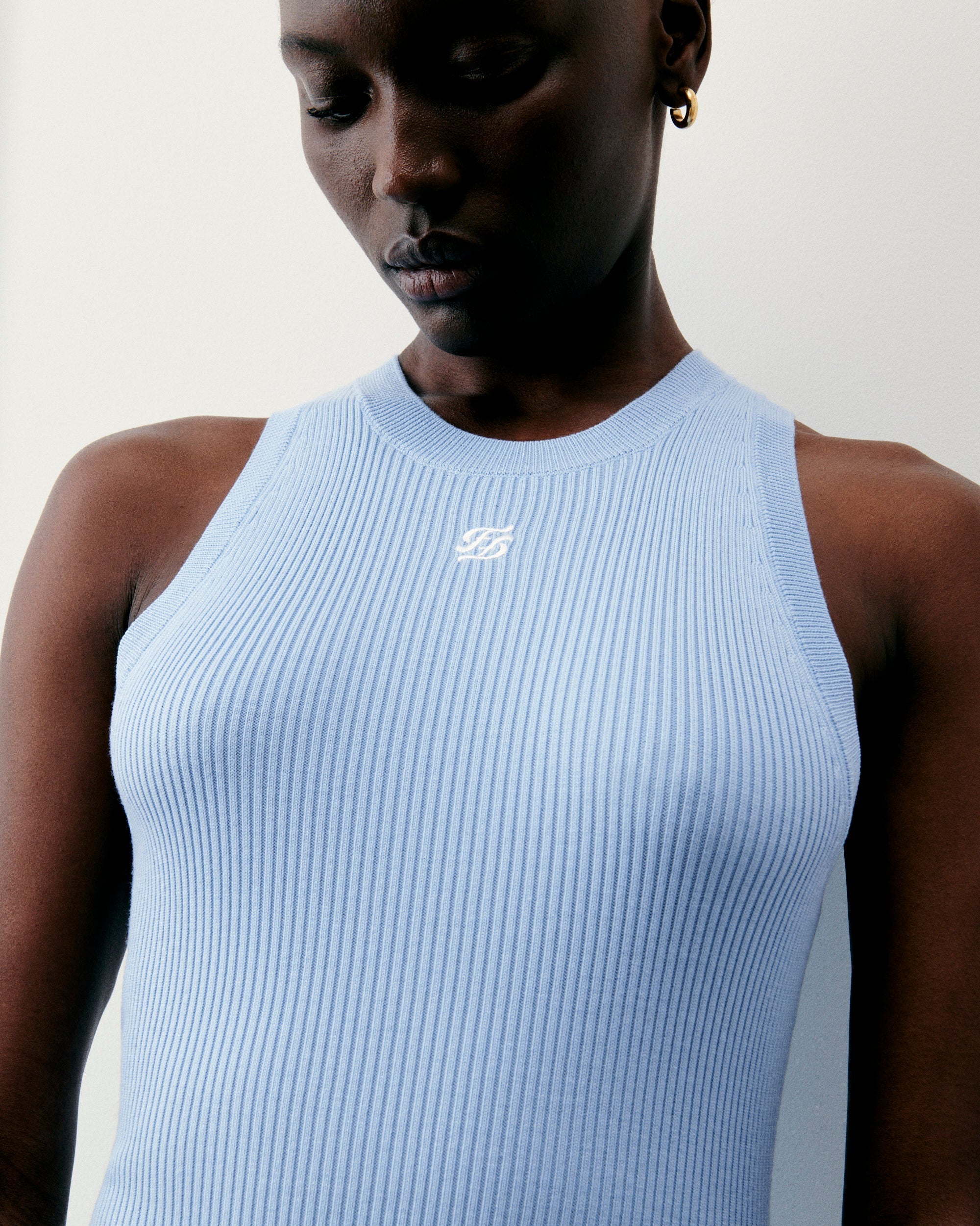Robe Courte Bretelle Broderie FF - Baby Blue