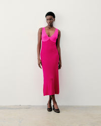 Robe Longue Bretelle Bicolore  - Raspberry Pink