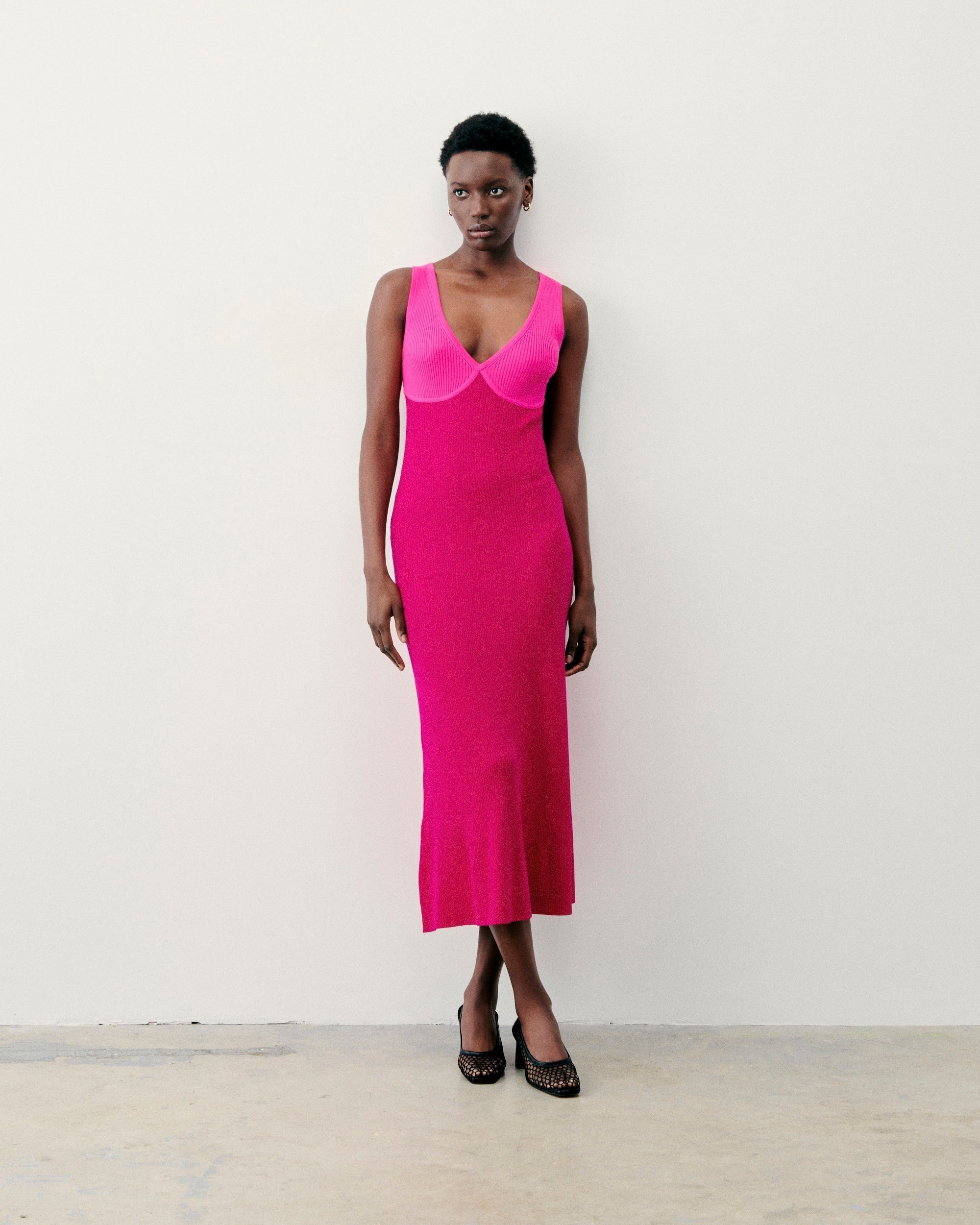 Robe Longue Bretelle Bicolore  - Raspberry Pink
