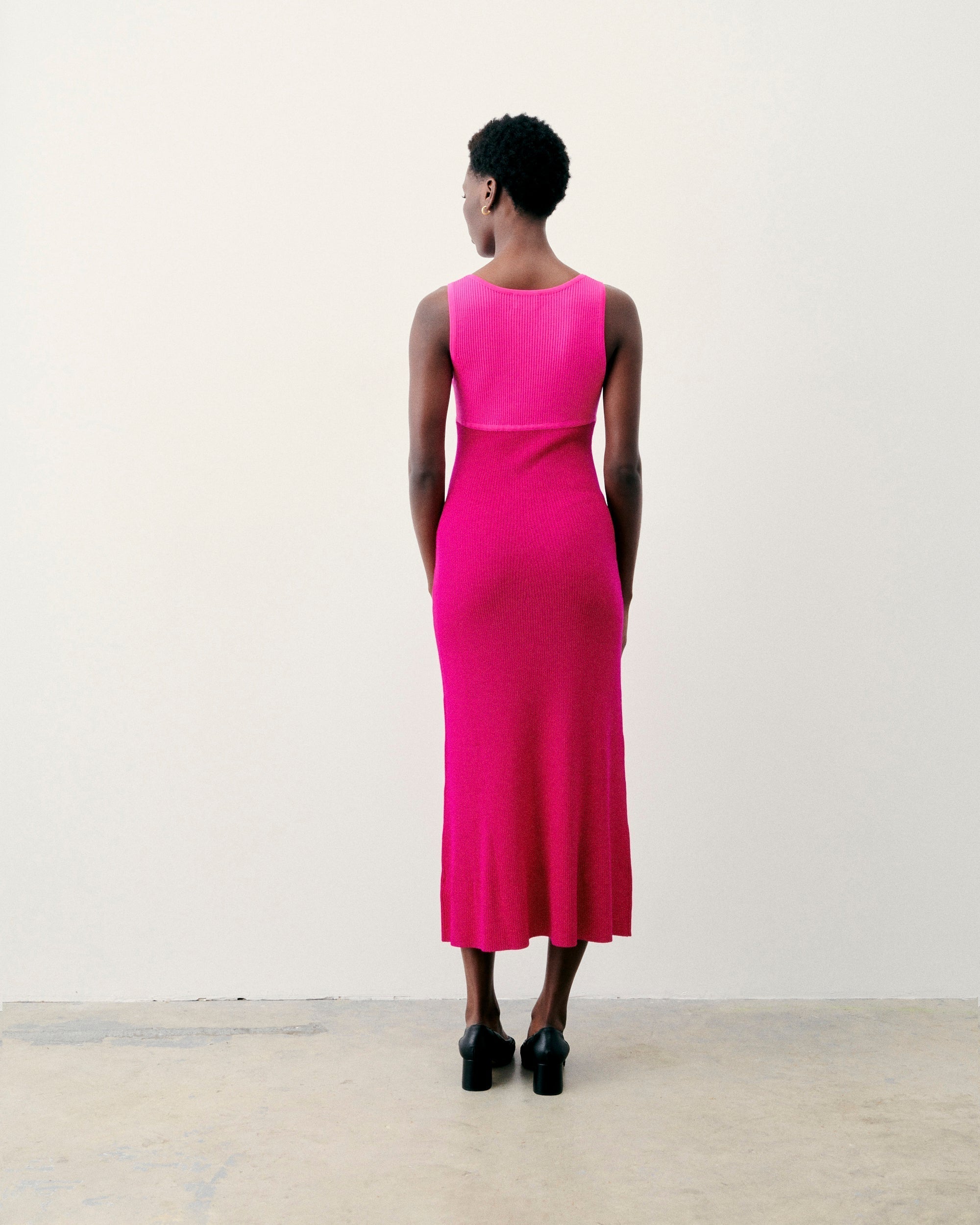 Robe longue à bretelles en laine mérinos - Raspberry Pink