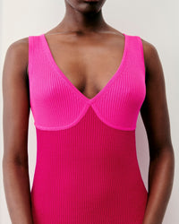 Robe longue à bretelles en laine mérinos - Raspberry Pink