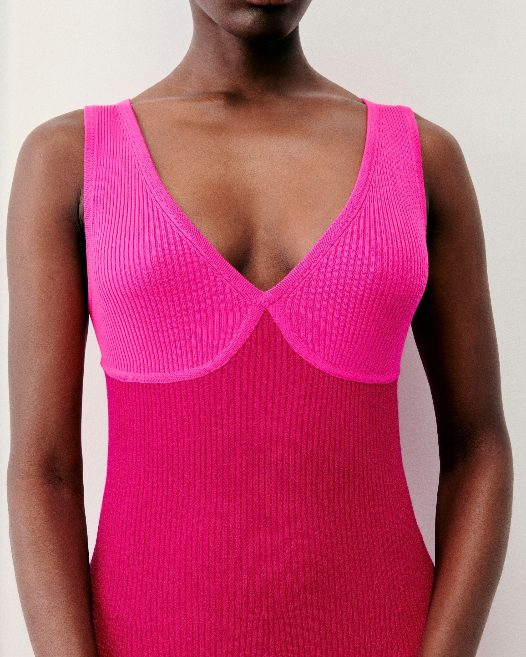 Robe longue à bretelles en laine mérinos - Raspberry Pink