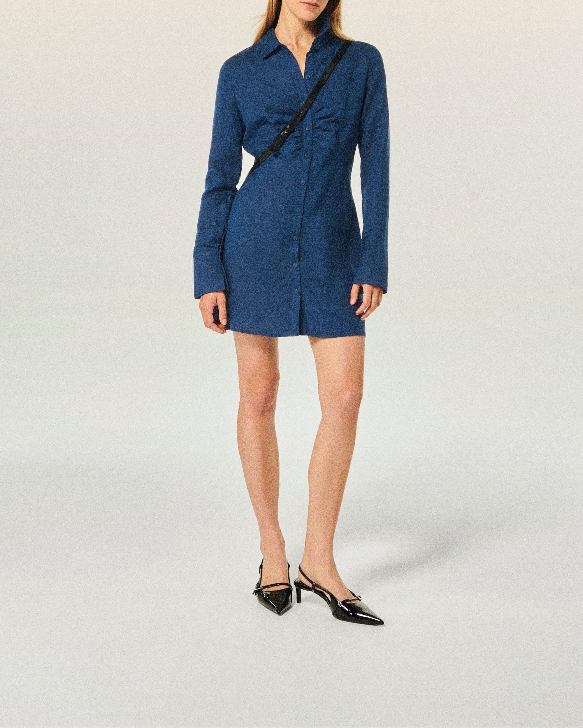 Robe courte à manches longues en lin - Navy