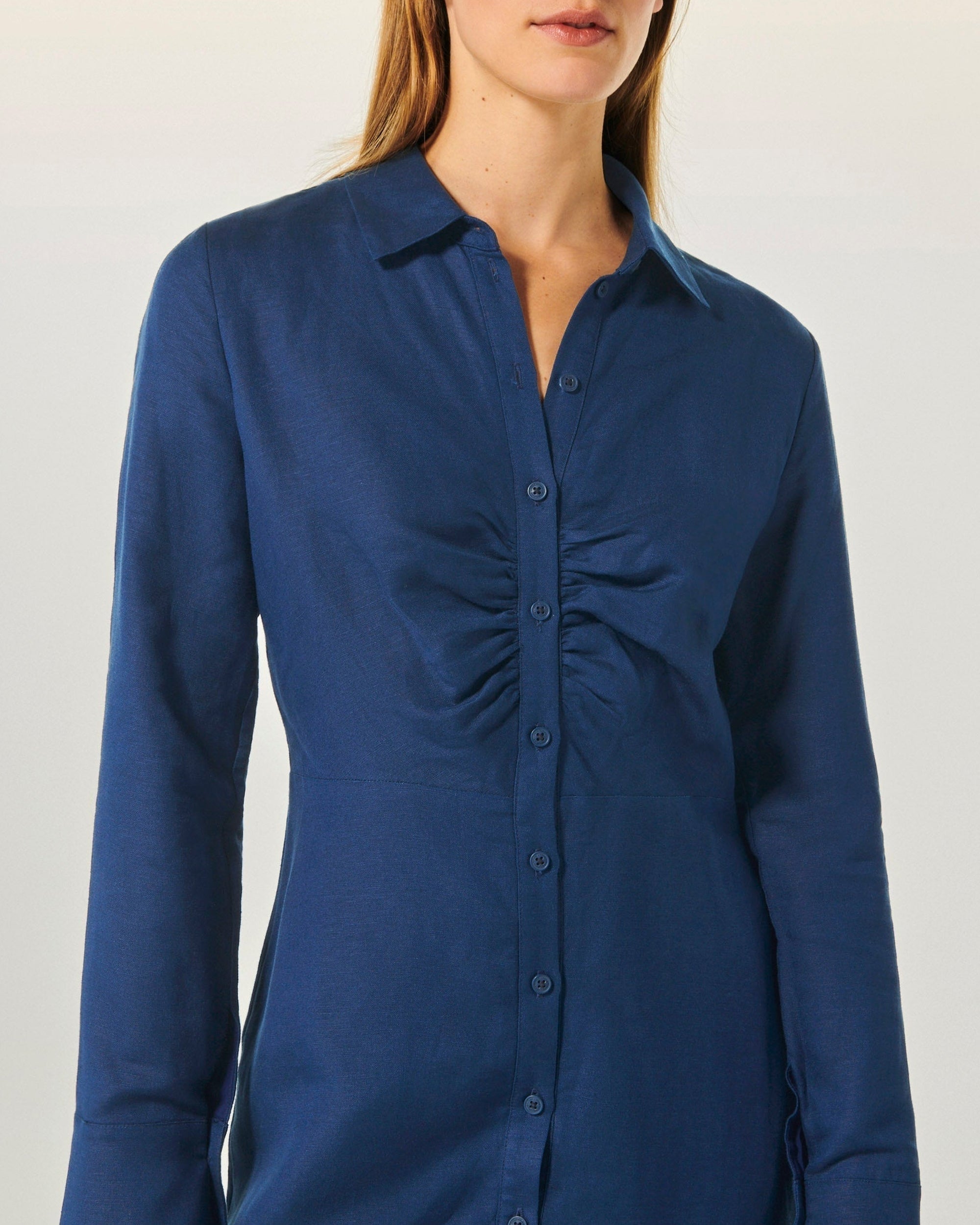 Robe courte à manches longues en lin - Navy