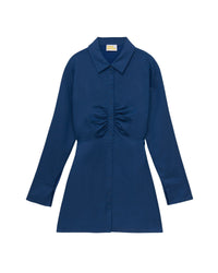 Robe courte à manches longues en lin - Navy