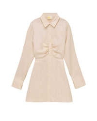 Robe courte à manches longues en lin - Beige