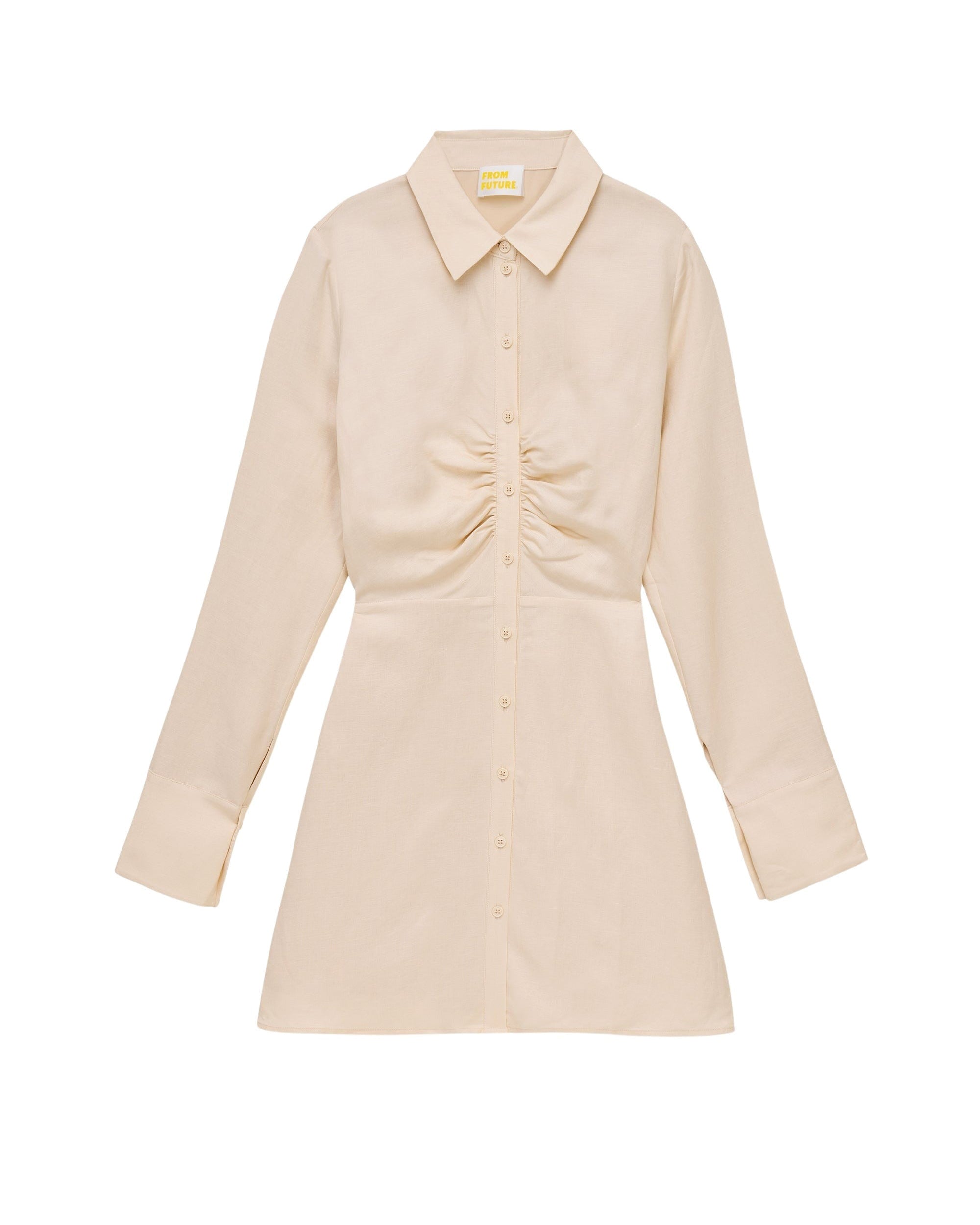Robe courte à manches longues en lin - Beige