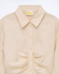 Robe courte à manches longues en lin - Beige