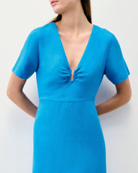 Robe longue en lin - Tropical Blue