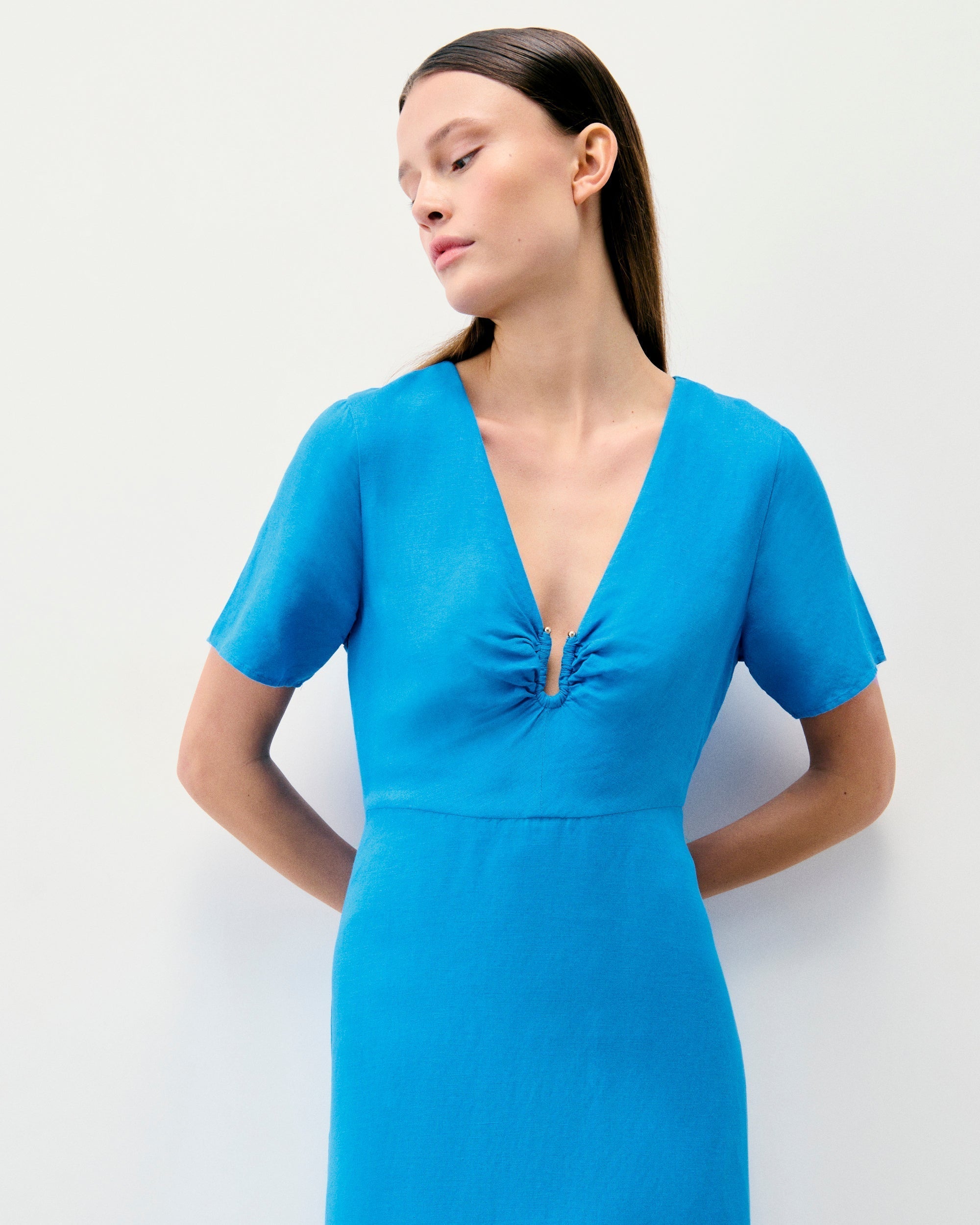 Robe Longue Manche Courte Arielle  - Tropical Blue
