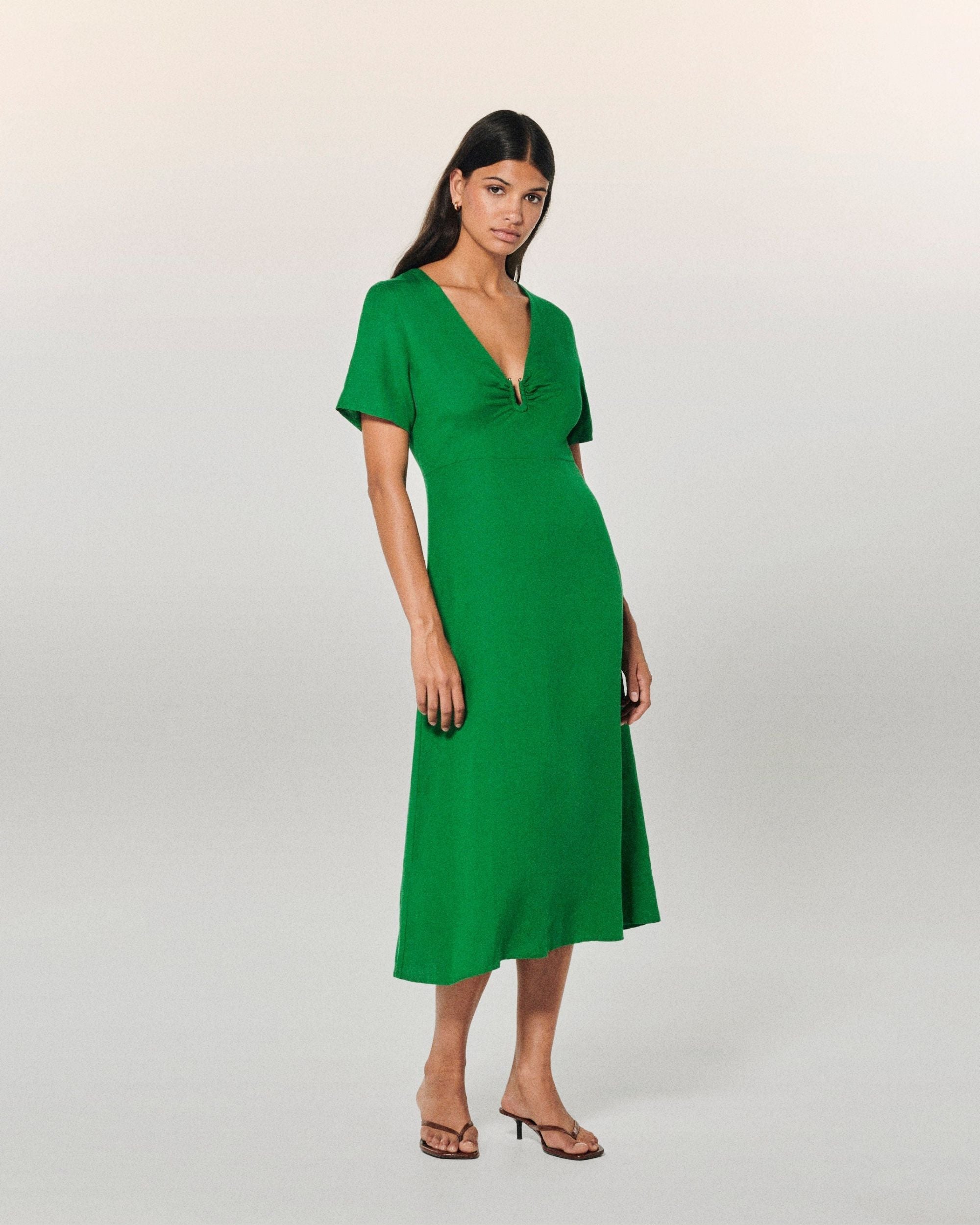 Robe Longue Manche Courte Arielle  - Tropical Green