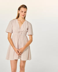 BEIGE RAYÉ / DJV / QTY : 13 / Robe Courte Manche Courte Flora - Beige Rayé