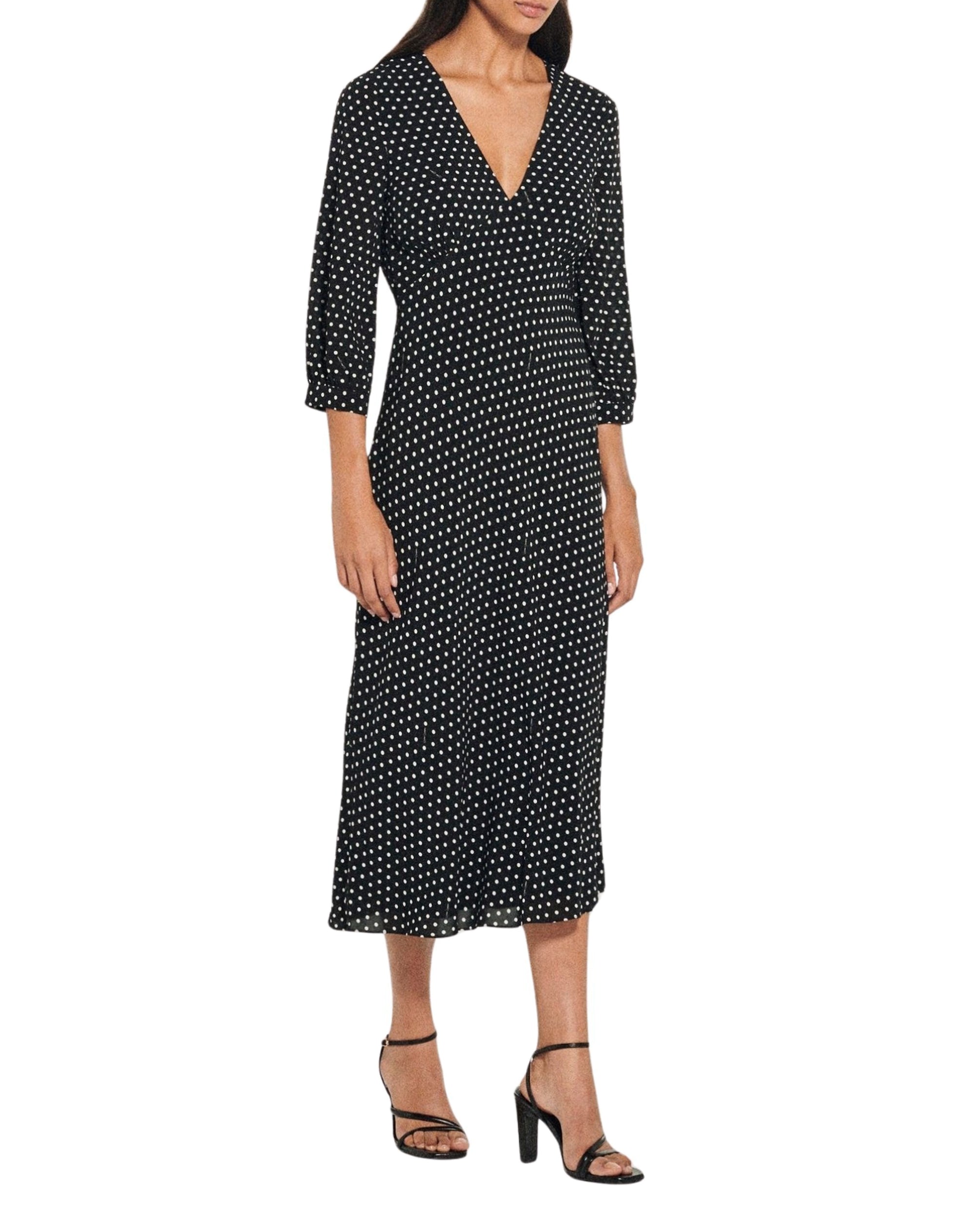 Robe longue évasée - Pois Noir
