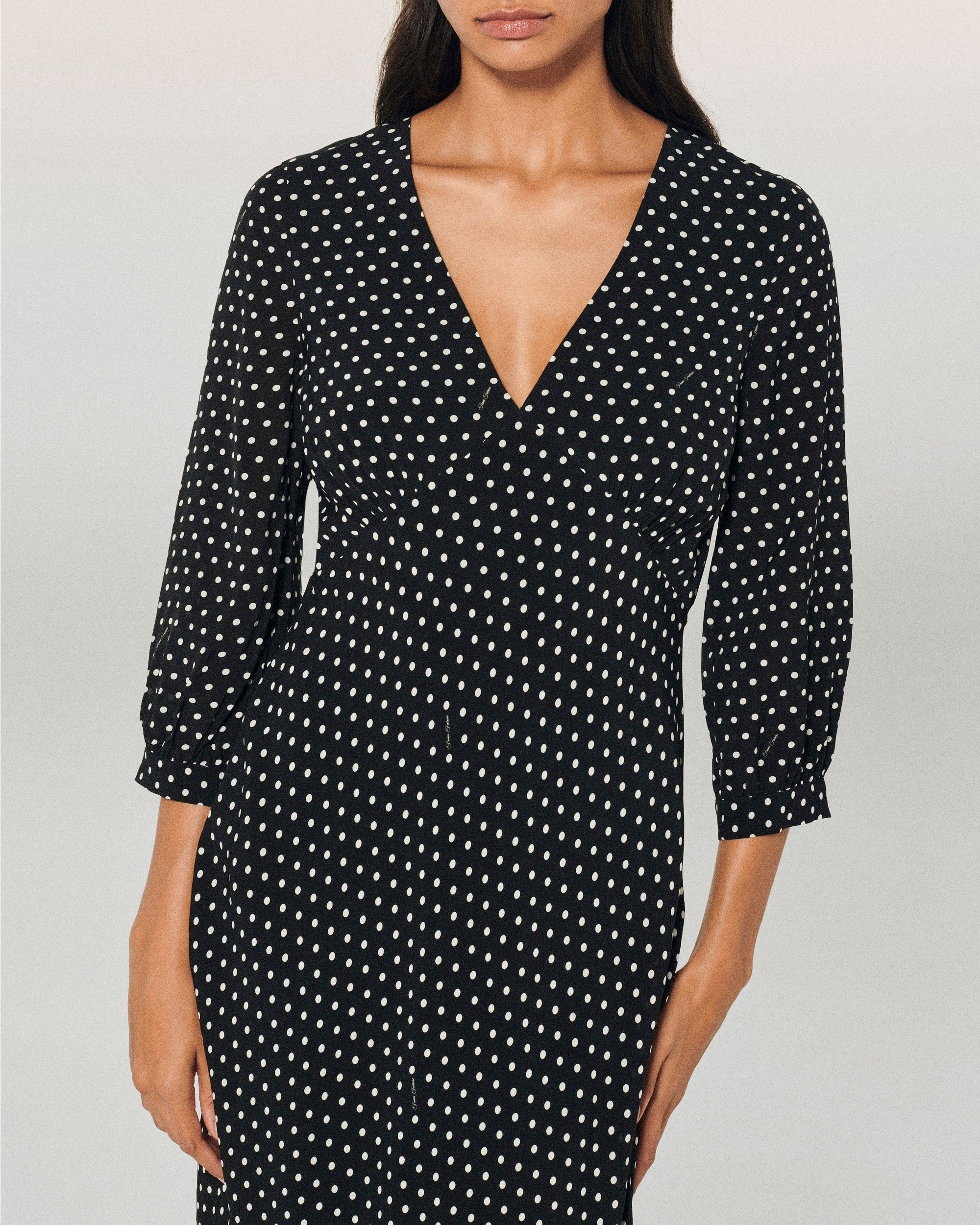 Robe longue évasée - Pois Noir