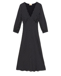 Robe longue évasée - Pois Noir