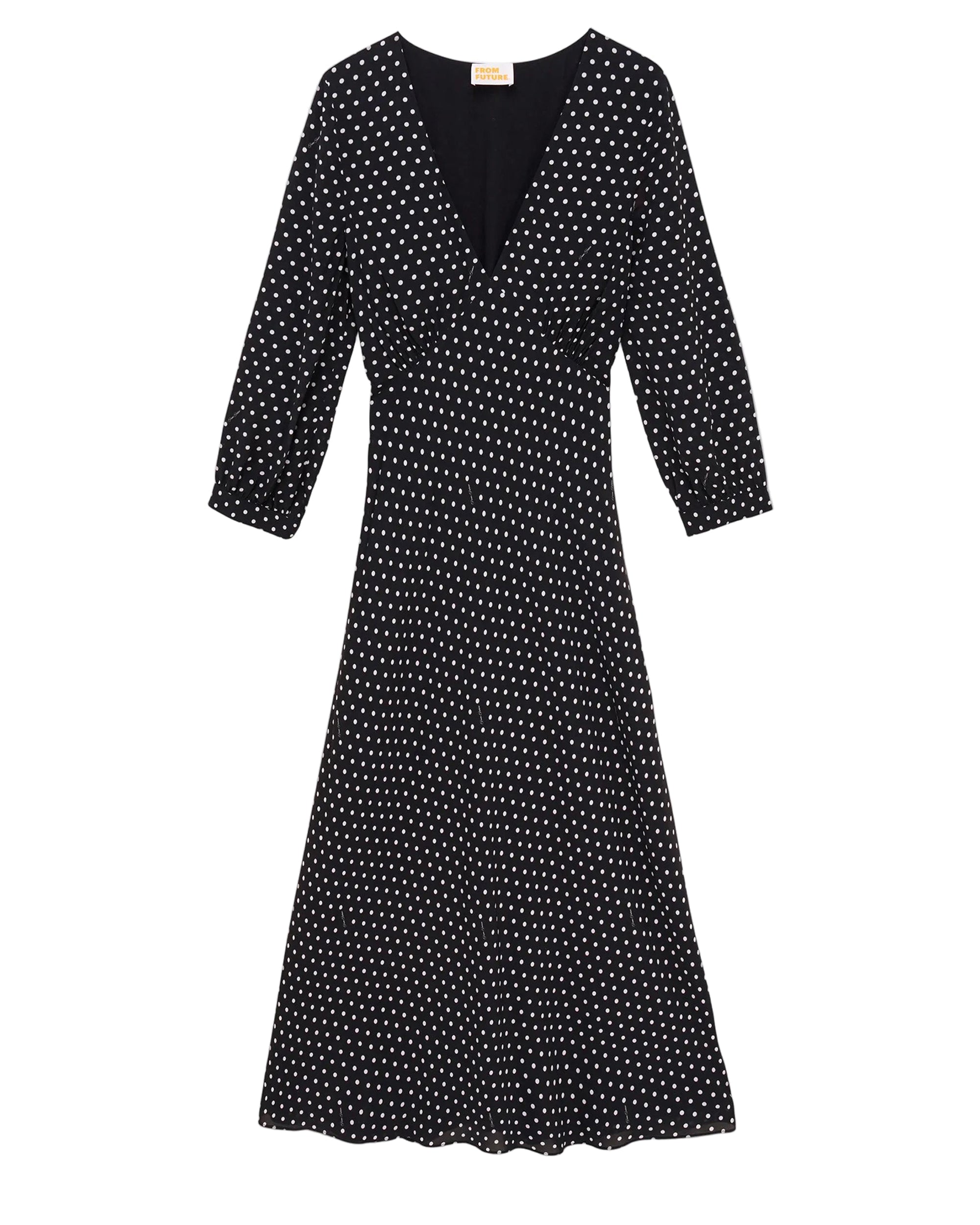 Robe longue évasée - Pois Noir