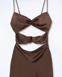 Robe longue à bretelles Naia en soie - Chocolat