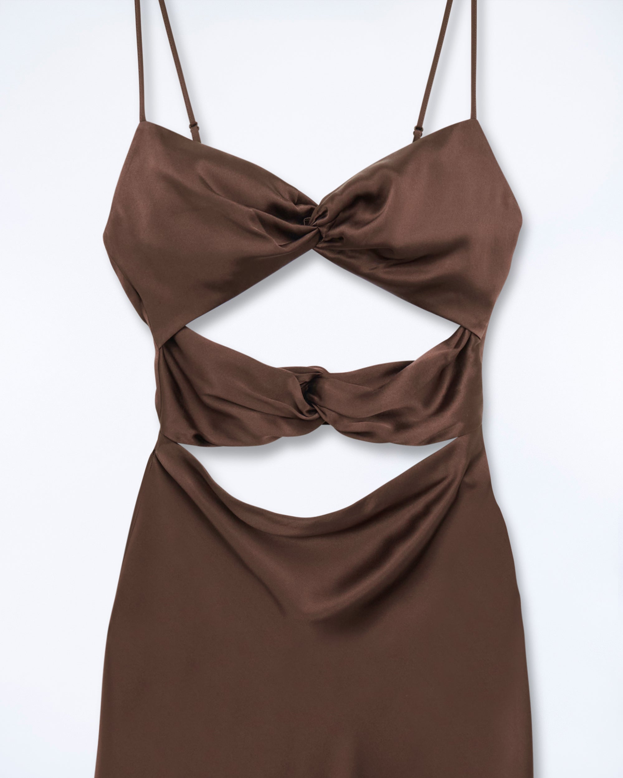 Robe longue à bretelles Naia en soie - Chocolat
