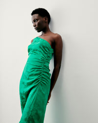 ROSES JACQUARD GREEN / DJV / QTY : 19 / Robe Longue Asymétrique Adele - Roses Jacquard Green